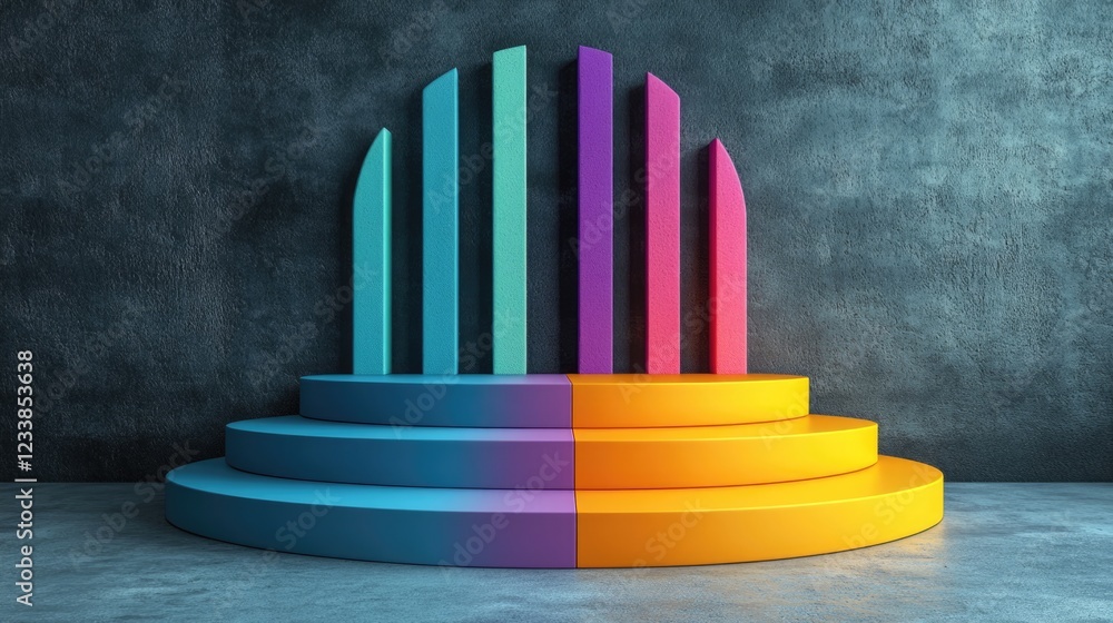 Poster stylish vibrant podium with colorful accents and empty space for text ideal for celebratory displays