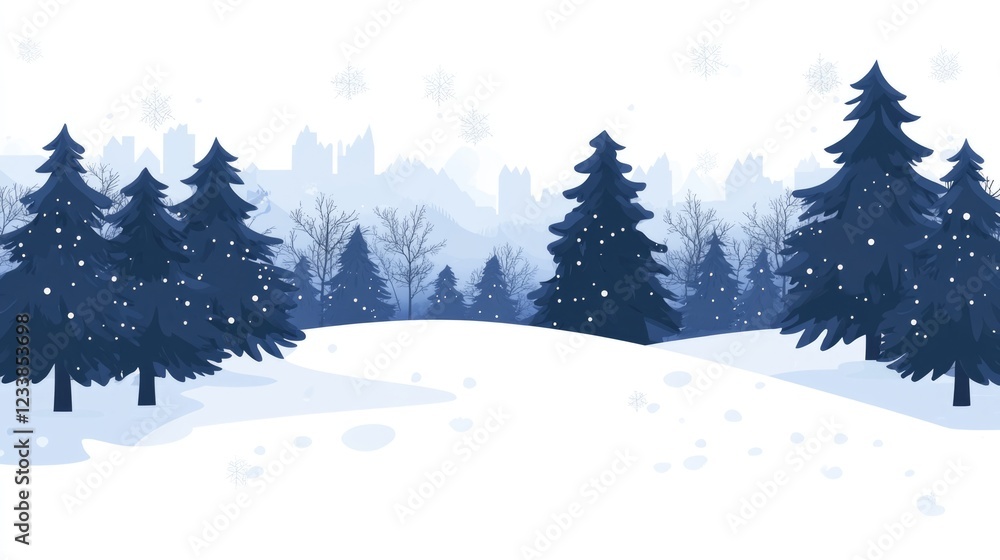 Poster winter forest landscape with snowy trees and blank space for text in a serene snowy environment