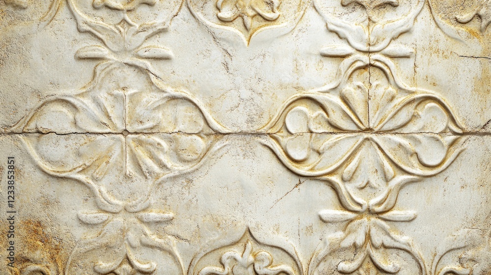 Poster Vintage ornamental tile with intricate textured patterns and neutral background space for adding custom text or branding.