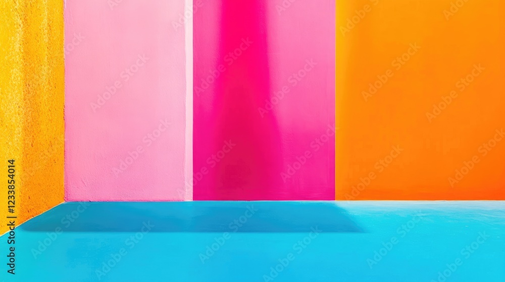 Poster Colorful Retro Background with Bright Multicolored Walls and Vibrant Surface Ideal for Text or Graphic Overlay Design.
