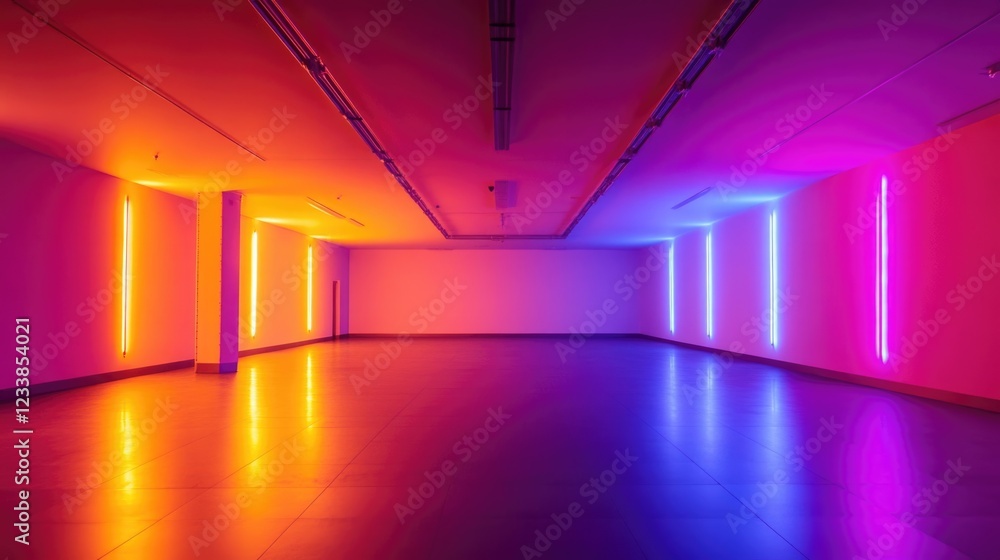 Poster vibrant illuminated data center with glowing light fixtures and ample empty space for text or graphi
