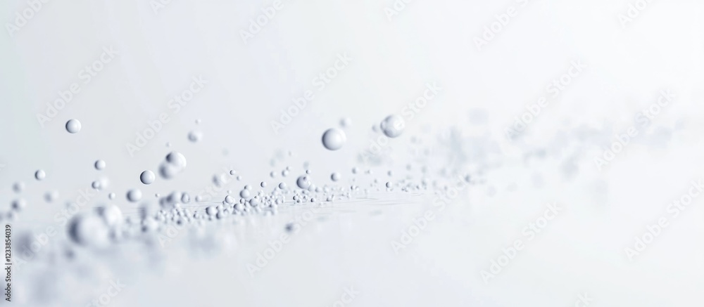 Poster minimalist design of a creamy white line composed of tiny spheres on a soft background with ample sp