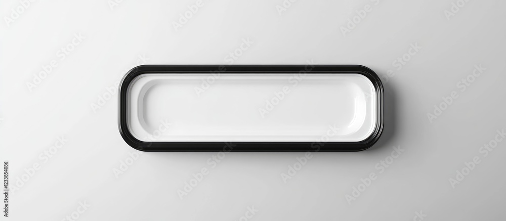 Poster white plastic packaging tray with black border and ample space for customization or text on a minima