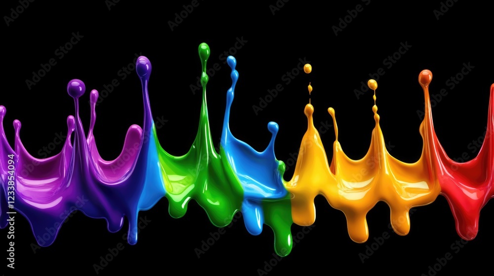 Poster Colorful Paint Splash on Black Background Ideal for Design Projects and Copy Space for Text Enhancement