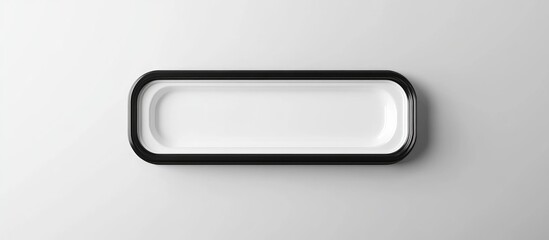 White plastic packaging tray with black border and ample space for customization or text on a minimalist background.