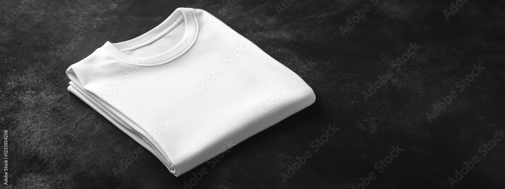 Poster white folded t-shirt mockup on black surface with space for custom text or branding in a side view c