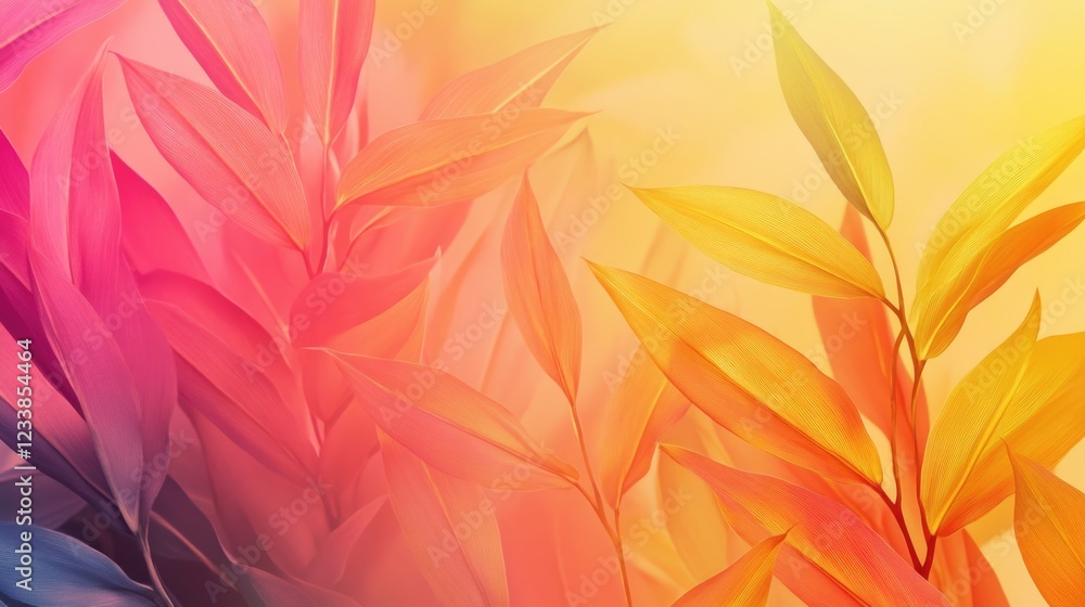 Leinwandbilder Vibrant Leaf Texture Background in Warm Tones with Soft Gradient and Blank Space for Text Overlay or Graphic Design Elements
