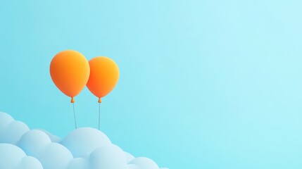Colorful orange balloons floating against a serene blue sky with ample empty space for customizable text or branding content.