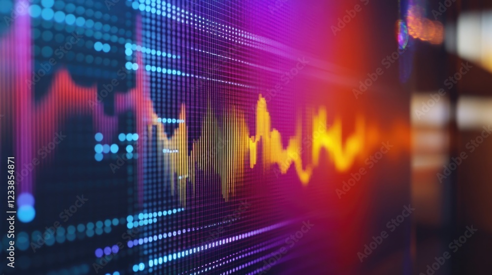 Poster Vibrant Audio Waveform Visualization with Color Spectrum and Copyspace for Text in Modern Digital Design
