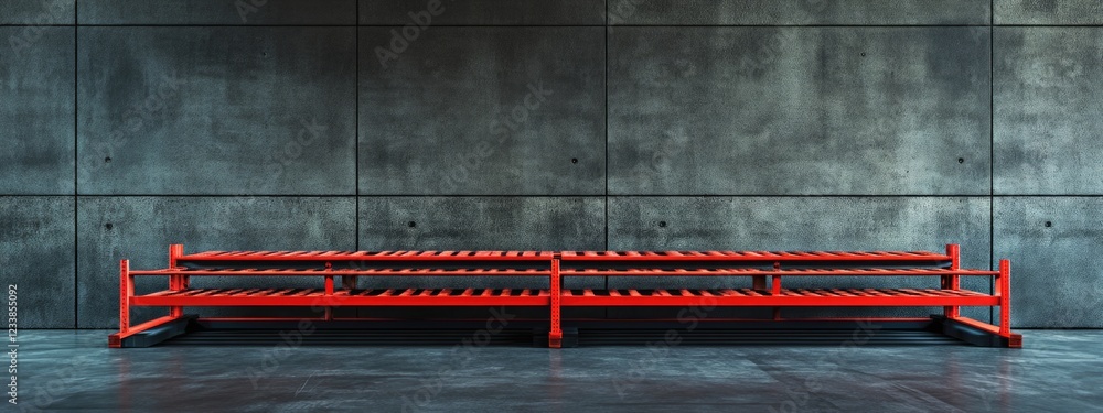 Poster warehouse pallet rack empty space for product display organization and new product launch against a 