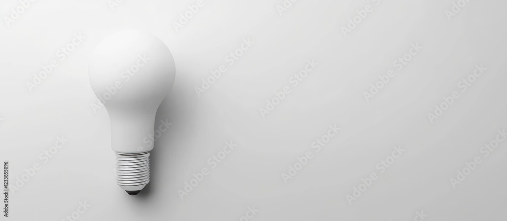 Poster white light bulb on minimalist white background ideal for text placement and creative design project