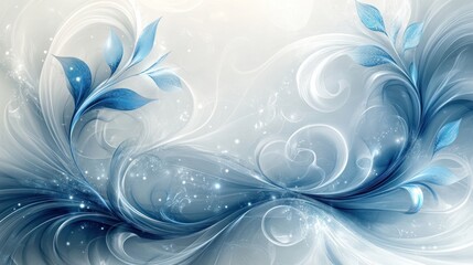 Naklejka premium Blue floral swirls, digital art, white background, website design