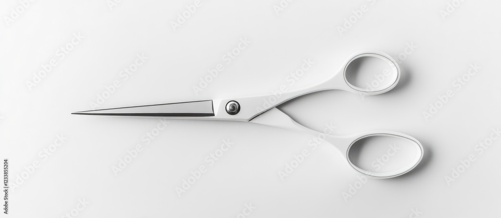 Poster white scissors mockup on a minimalist white background, ideal for adding custom text or graphics in 