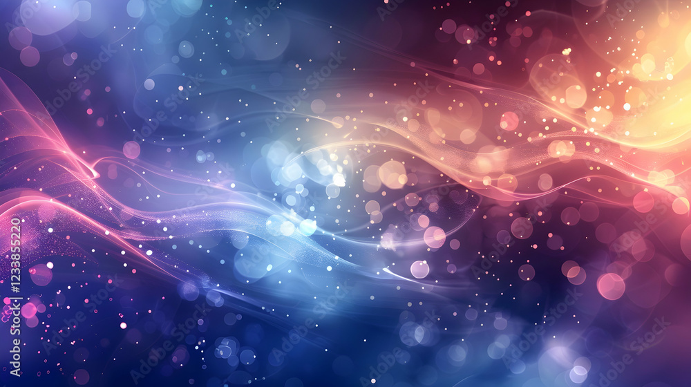 Poster abstract colorful background with flowing waves and bokeh effects for design purposes.