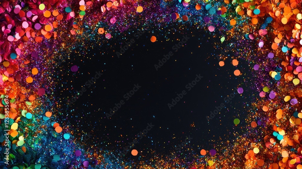 Poster colorful confetti explosion creating a festive atmosphere with ample empty space for text or designs