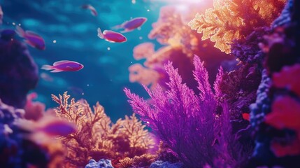 Obraz premium Vibrant Coral Reef Scene with Tropical Fish and Blank Space for Text Use in Underwater Nature and Marine Conservation Themes