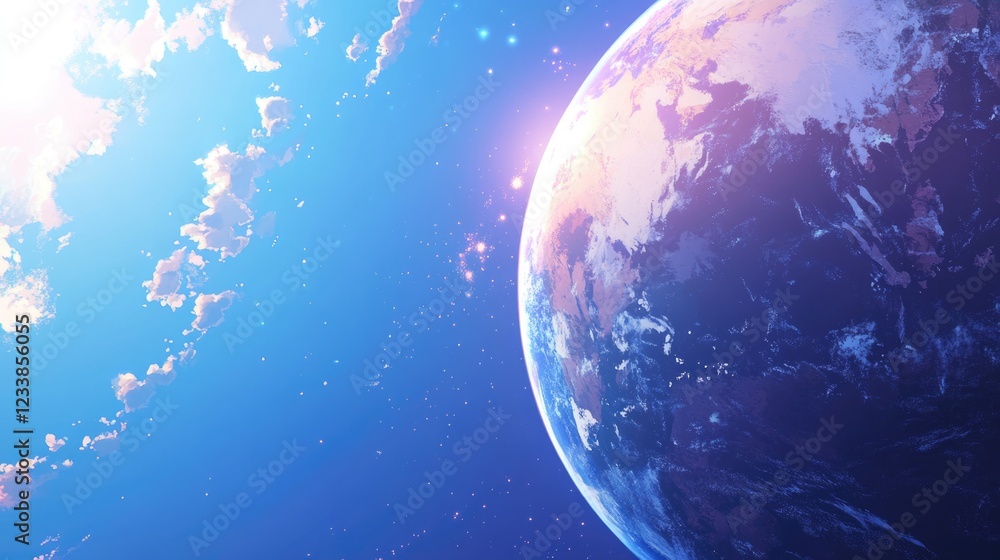 Poster Vibrant close-up of Earth with colorful space background ideal for adding text or promotional content in your creative projects