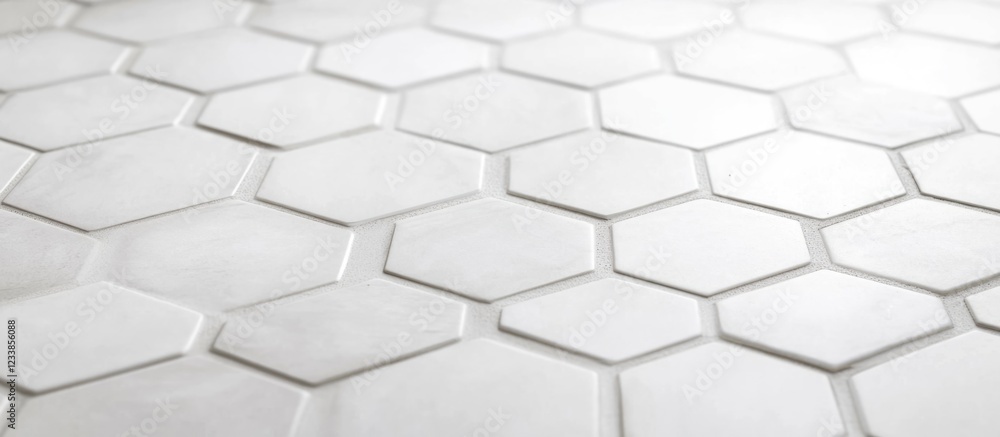Poster white hexagon tile floor texture background with ample space for text and design elements