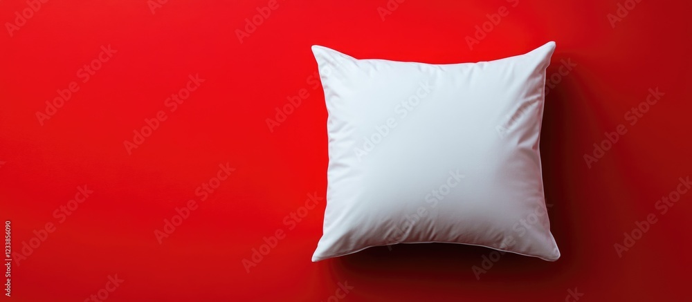 Poster white pillow resting on a vibrant red background providing ample space for text or branding elements