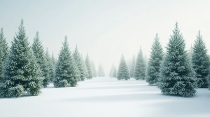 Naklejka premium Winter Evergreen Forest Scene with Snow Cover and Ample Space for Text Overlay