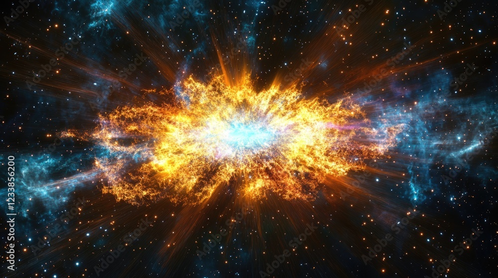Poster vibrant cosmic nebula with fiery colors and celestial background for text overlay in outer space ill