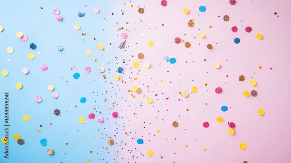 Aufkleber colorful confetti and bokeh effects on soft pastel background with space for custom text or designs