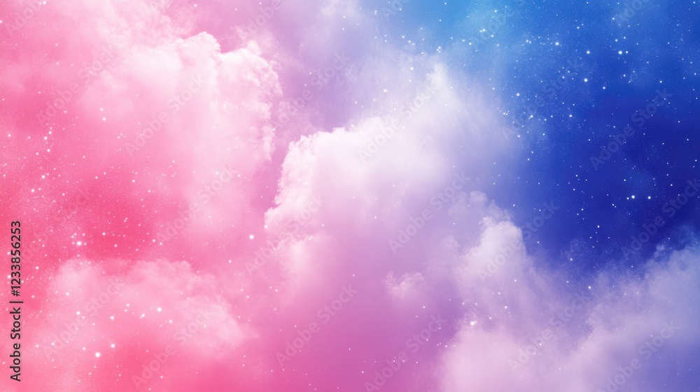 Aufkleber Vibrant Colorful Powder Cloud Explosion with Stars Background for Creative Text Overlay and Design Elements