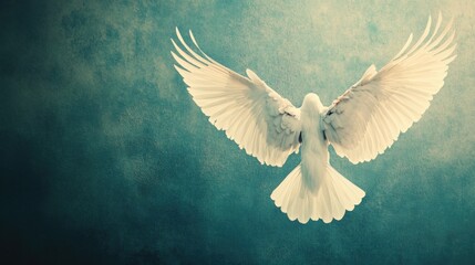 Wings of a dove symbolizing freedom and hope with ample space for inspirational text or quotes in a serene blue backdrop