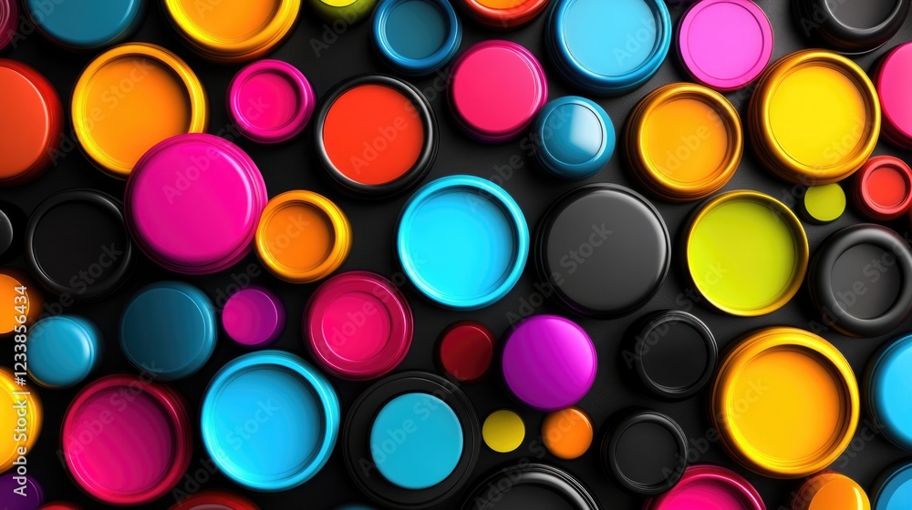 Aufkleber Colorful digital buttons set against a dark background ideal for graphic design projects with space for custom text and branding.