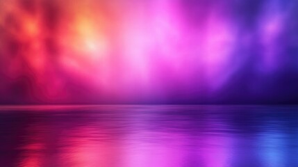 Fototapeta premium Vibrant Blurred Panorama of Colorful Lights Reflecting on Water Ideal for Wallpapers and Copyspace for Text