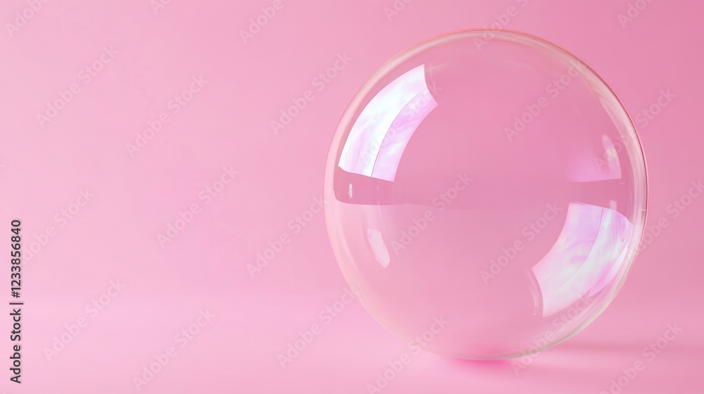 Poster Vibrant Transparent Bubble on Soft Pink Background Abstract Nature Close-Up with Space for Text or Creative Design