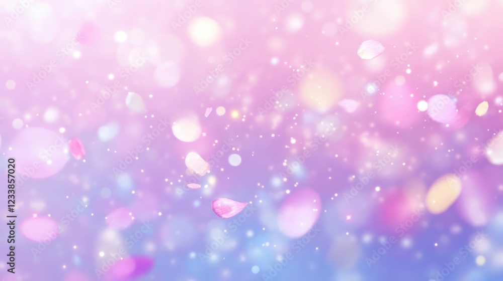 Poster vibrant bokeh confetti effect with soft pastel background ideal for text placement and creative desi