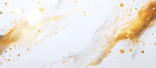 Elegant white marble background featuring shimmering gold accents and ample blank space for customizable text or designs.