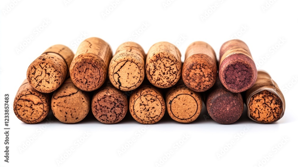 Aufkleber collection of assorted wine corks arranged in a row on a clean white background showcasing texture a