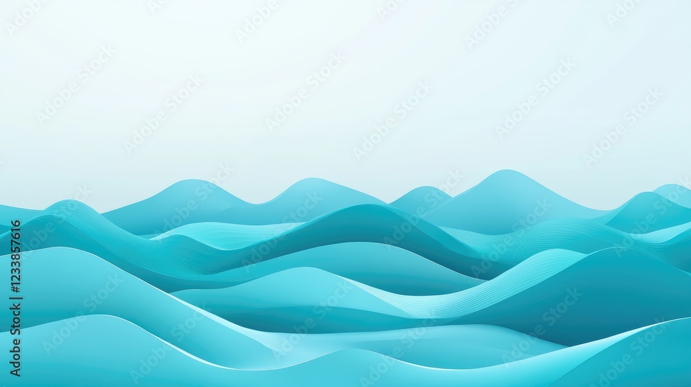 Poster Serene turquoise water waves abstract design with gentle curves and ample copy space for text or branding purposes
