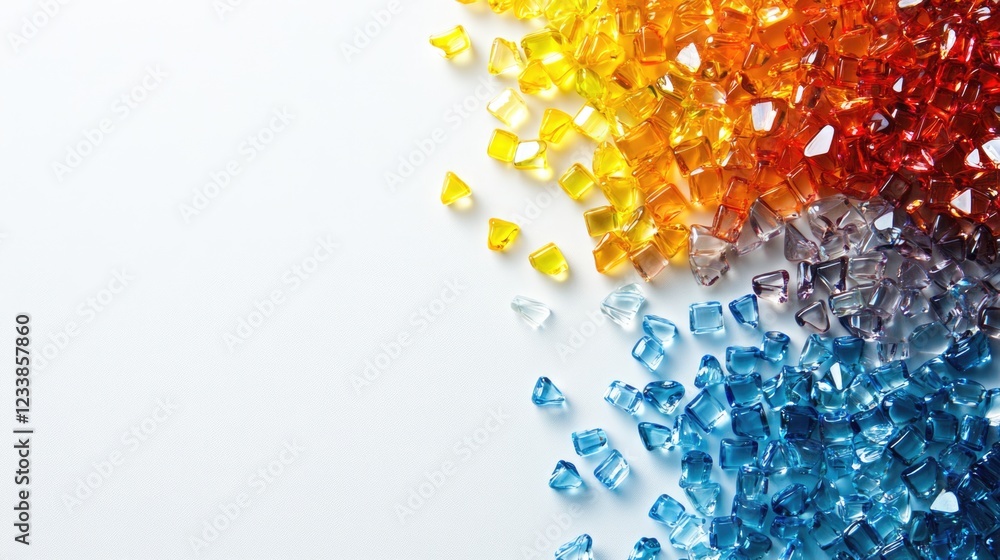 Aufkleber Vibrant assortment of clear glass beads in various shapes and colors creating a visually striking background with space for text