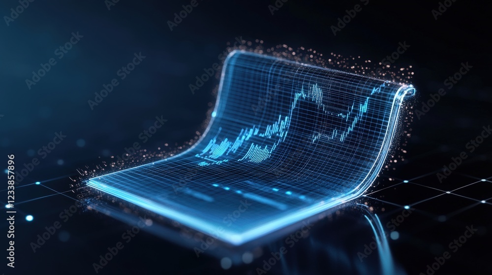 Poster futuristic digital chart with glowing data trends and analytics