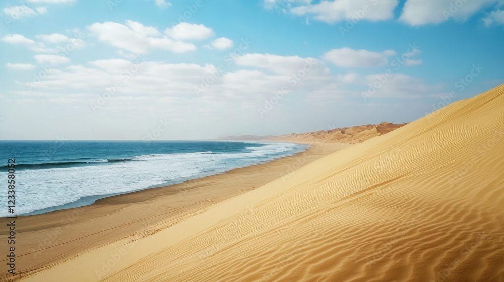 Poster vast ocean view from sandy shore with clear sky and empty space for text ideal for travel or relaxat