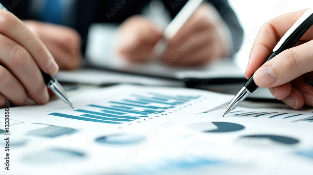Poster business meeting with charts and graphs focused on analytics