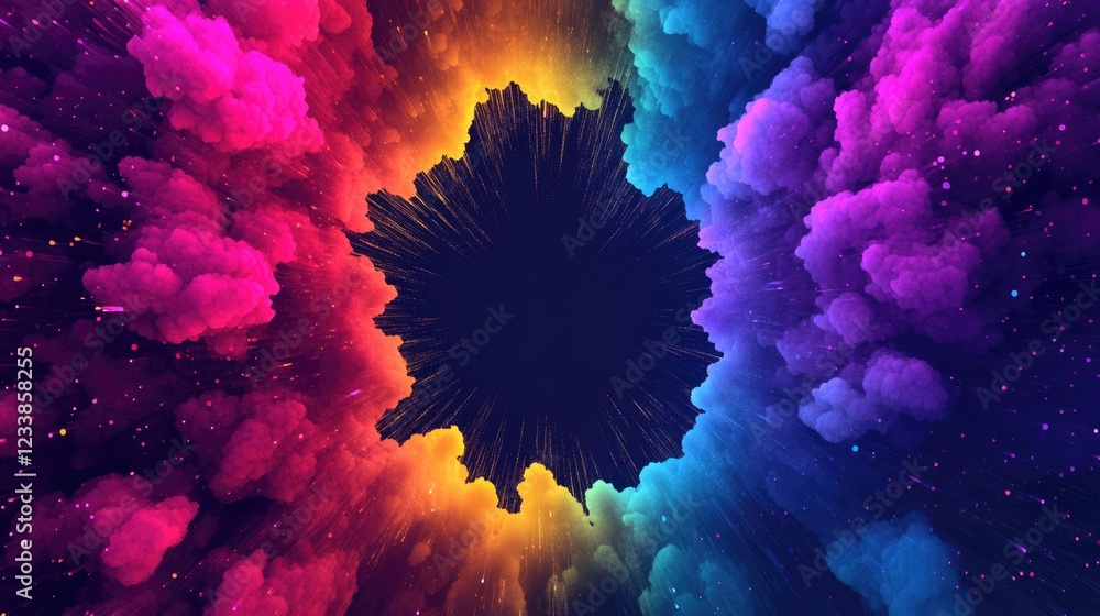 Aufkleber Vibrant Abstract Background with Colorful Cloud Patterns and Dark Center for Text Placement