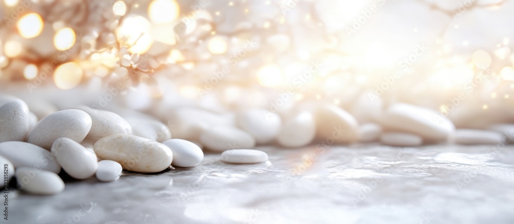 Poster white pebbles with soft light effect creating a tranquil background perfect for decorative layouts a