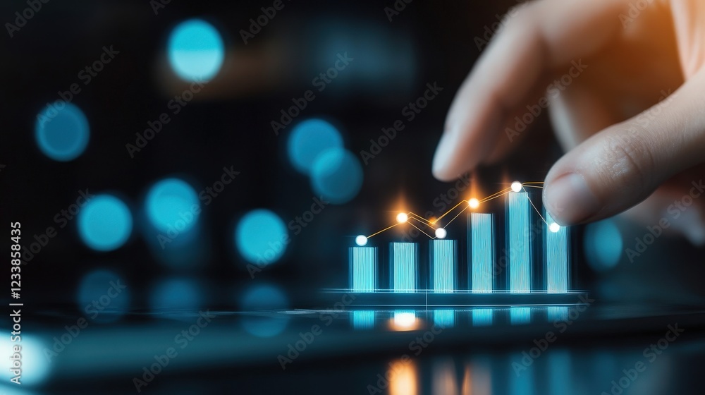 Poster Digital Hand Touching Data Analytics Chart on Smartphone Screen