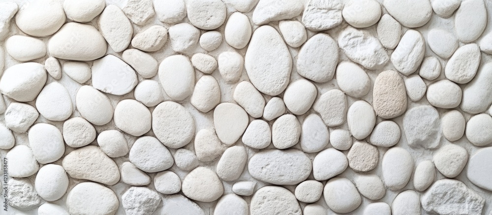 Poster white pebble stone wall texture with smooth surface ideal for background design and blank space for 