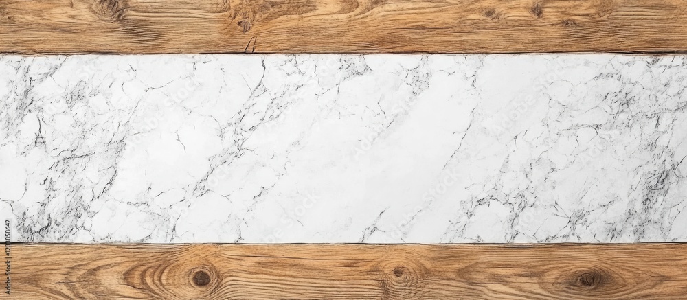 Poster elegant white marble texture with rustic wooden background ideal for clean design and text placement