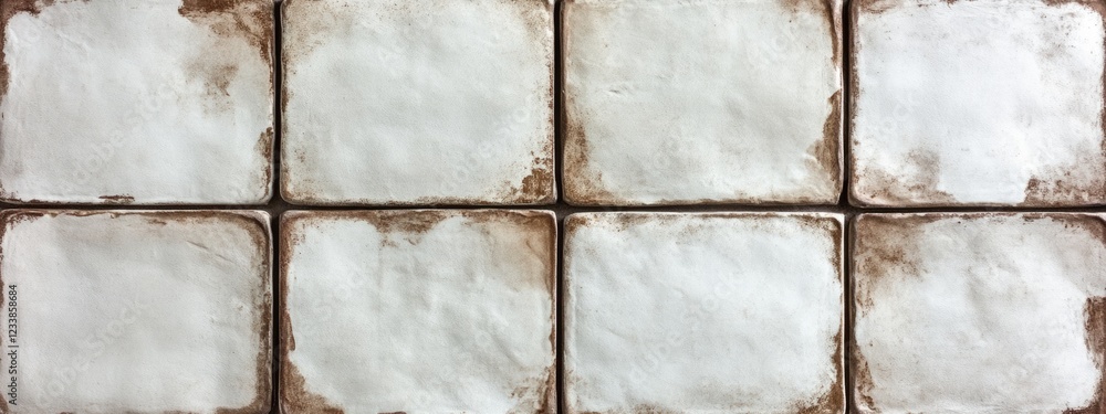 Poster textured white and brown cement tiles with an empty space for text background design and decor conce