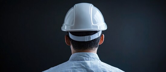 Engineer in white safety helmet preparing for wind energy adjustments with empty space for text or branding in a professional setting