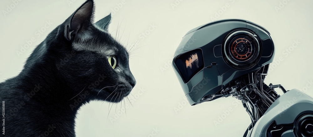 Aufkleber cat and robot engaging in investment strategies with blank space for text