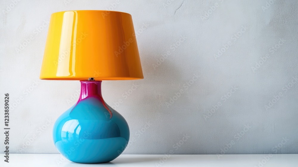 Aufkleber Vibrant tabletop lamp with colorful shade on white background showcasing ample empty space for customizable text or branding.