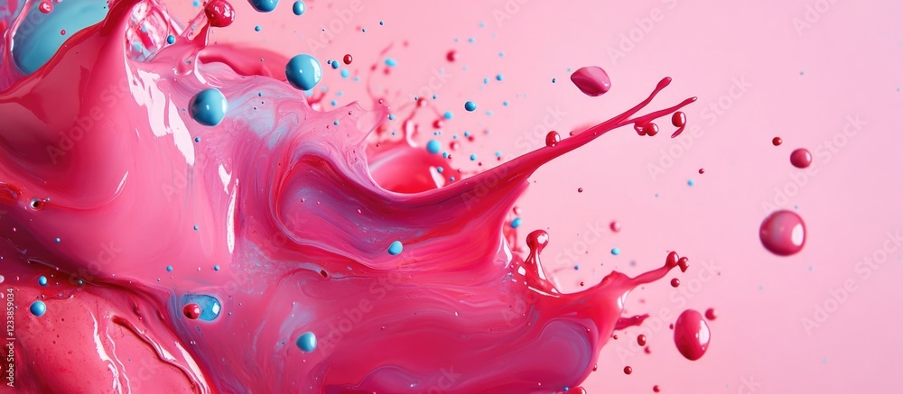 Poster vibrant pink and red fluid paint splash on textured background for stylish design poster card and br