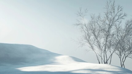 Serene Winter Landscape at Dusk with Bare Trees and Soft Snow Blankets Providing Ample Space for Text or Graphics